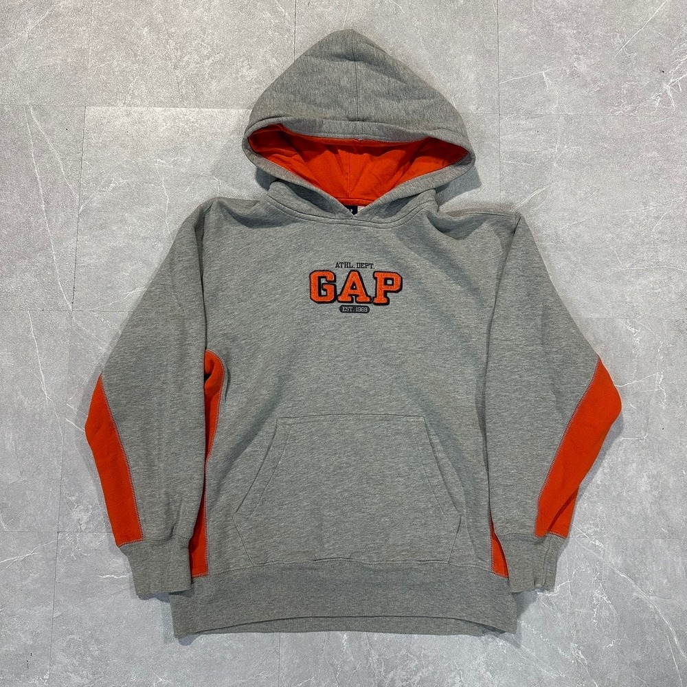 Gap Kids Hoodie XXL Gray Orange Athl Dept Est 1969 Pullover Sweatshirt 4383